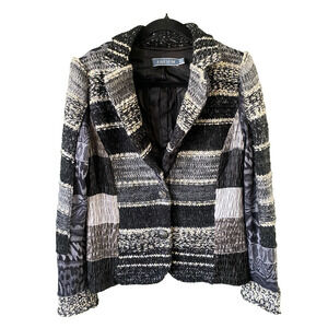 LULU H Single Breasted Jacquard Knit Blazer Womens Size XL Gray Career Office